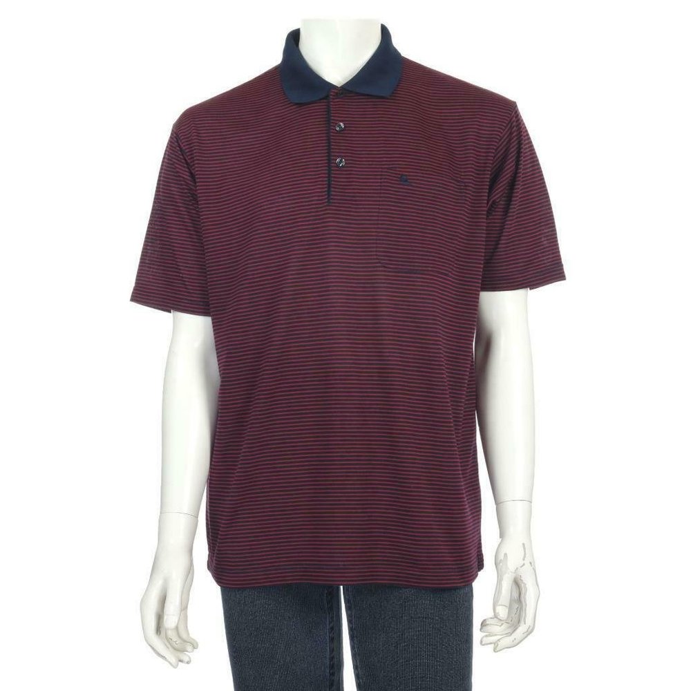 Vintage OCTSLON Polo Shirt Sz XL Short Sleeve Striped Cotton Blend Navy Red